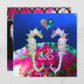 恋の遊馬ビーチ結婚式モノグラム 招待状 (正面/裏面)