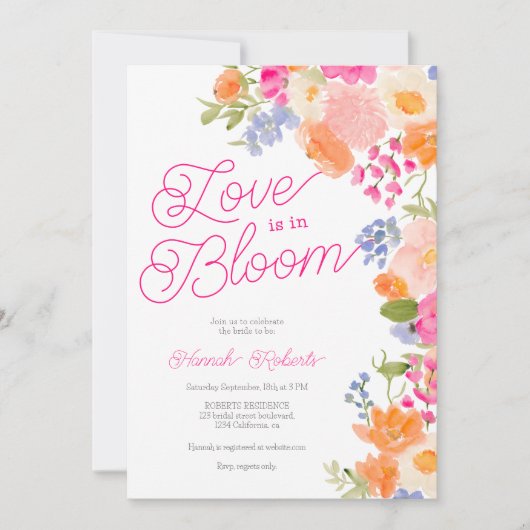 恋の開花のかわいらし花ブライダルシャワー 招待状 (正面)