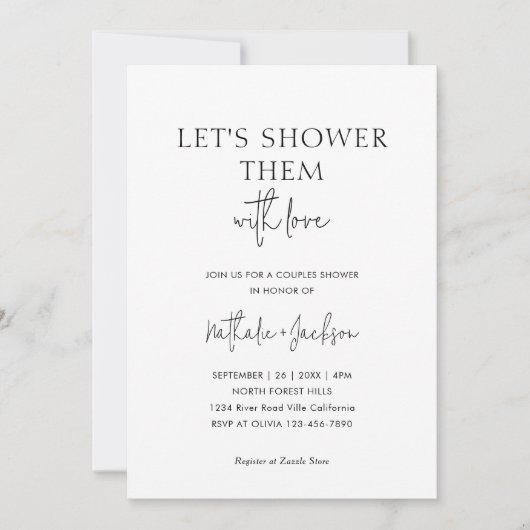 恋の雨を降らせよう |カップルのシャワーブライダル 招待状 (正面)