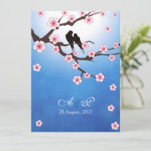 恋の鳥と桜 – 青い背景 招待状 (スタンド正面)