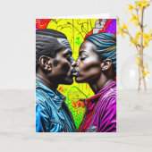 恋の黒キスをする人夫婦 カード (黄色い花)