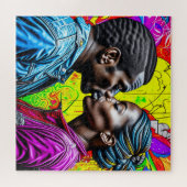 恋の黒キスをする人夫婦 ジグソーパズル (横)