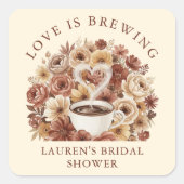 恋はハーブのような優しい ブラウン 花束 コーヒー ハート ウェディング ブライダル スクエアシール (正面)