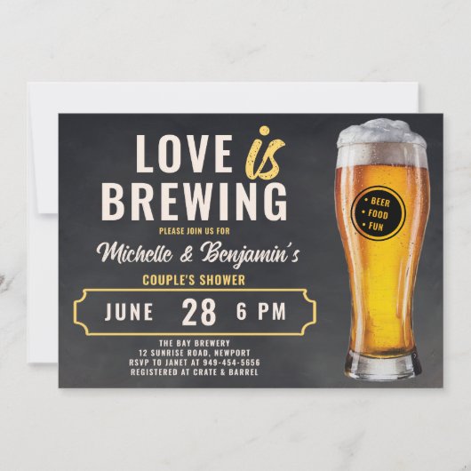 恋はビールのカップルのコードシャワーチョーク醸造 招待状 (正面)