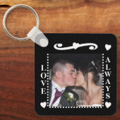 恋は常に2枚の写真を追加イニシャル白い黒 キーホルダー (正面)