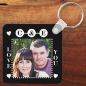 恋は常に2枚の写真を追加イニシャル白い黒 キーホルダー (裏面)