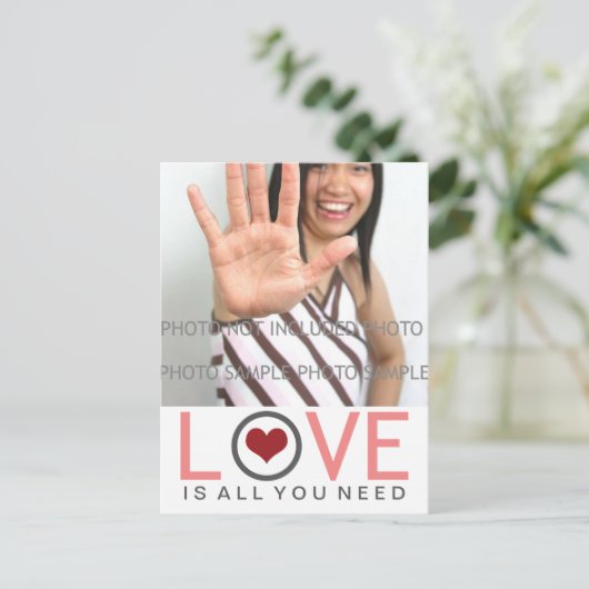 恋は必要なものすべて赤いハートサンゴグレーの写真 ポストカード (スタンド正面)