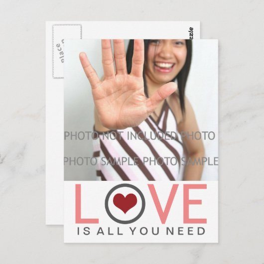恋は必要なものすべて赤いハートサンゴグレーの写真 ポストカード (正面/裏面)