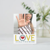 恋は必要なものすべて黄色いティール(緑がかった色)赤いハート写真 ポストカード (スタンド正面)