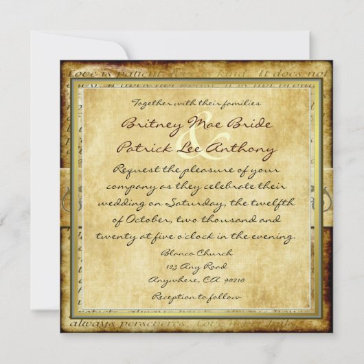 恋は忍素朴耐強いビンテージ結婚招待状 招待状 (裏面)