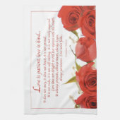 恋は忍耐強い赤いバラ キッチンタオル (縦)