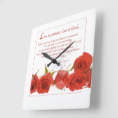 恋は忍耐強い赤いバラ スクエア壁時計 (傾斜)