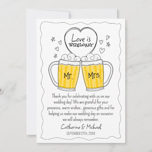 恋は手描きビアグラス結婚の サンキューカード (正面)