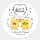 恋は手描きビアグラス結婚の ラウンドシール (正面)