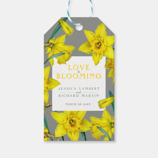 恋は水色の黄色の春の結婚式 ギフトタグ (正面)