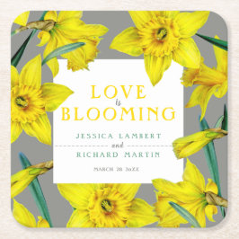 恋は水色の黄色の春の結婚式 スクエアペーパーコースター