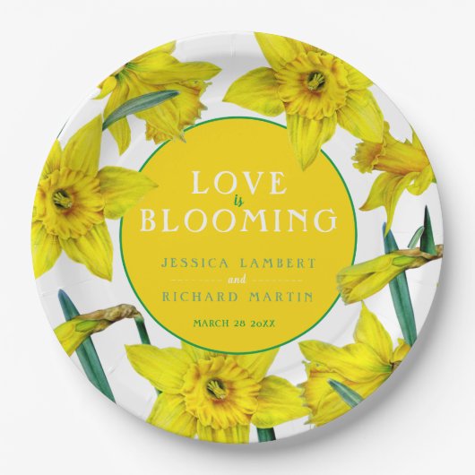 恋は水色の黄色の春の結婚式 ペーパープレート (正面)