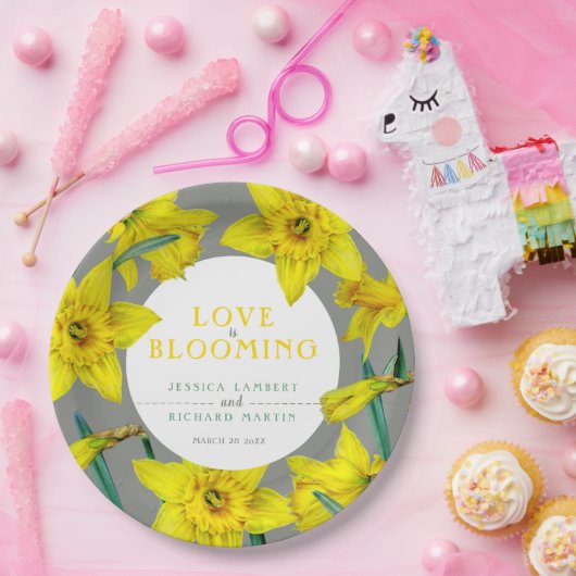 恋は水色の黄色の春の結婚式 ペーパープレート (パーティー)