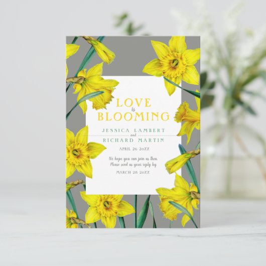 恋は水色の黄色の春の結婚式 出欠カード (スタンド正面)