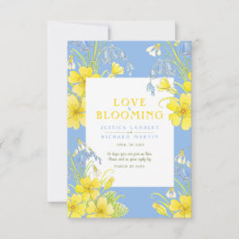 恋は水色の黄色の春の結婚式 出欠カード