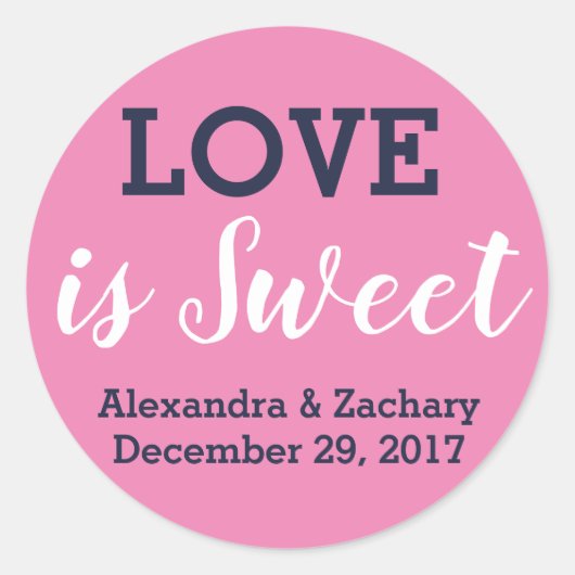 恋は甘いピンクのネイビー結婚ブルーのエンゲージ ラウンドシール (正面)