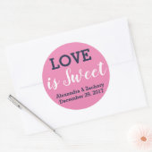 恋は甘いピンクのネイビー結婚ブルーのエンゲージ ラウンドシール (封筒)