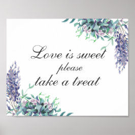 恋は甘い物だ。紫の花。ウェディング ポスター