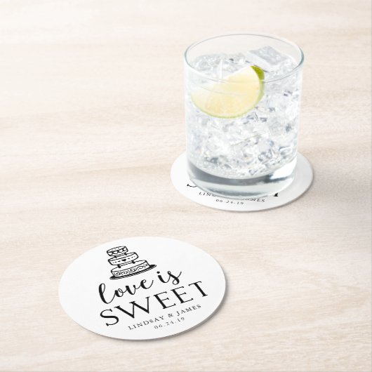恋は甘い |の結婚ケーキ ラウンドペーパーコースター (インサイチュ)