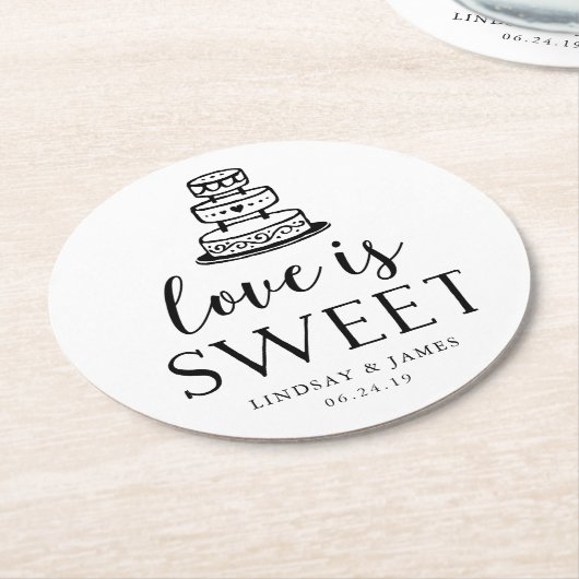 恋は甘い |の結婚ケーキ ラウンドペーパーコースター (アングル)