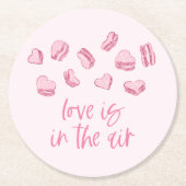 恋は空気ピンクのハート ラウンドペーパーコースター (正面)