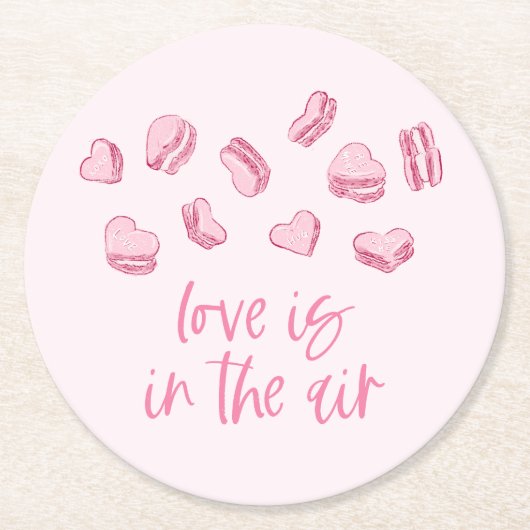 恋は空気ピンクのハート ラウンドペーパーコースター (正面)