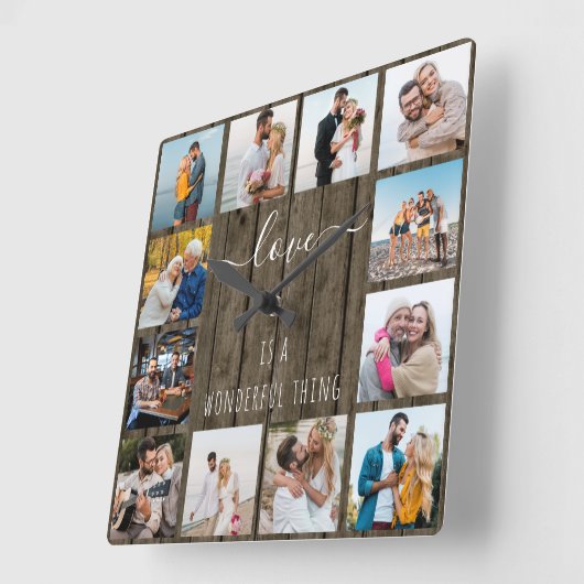 恋は素晴らしいもの引用文12フォトウッド スクエア壁時計 (傾斜)