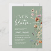 恋は開花セージ緑ブライダルシャワー 招待状 (正面)