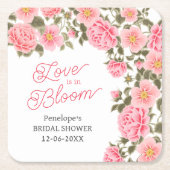 恋は開花ピンクかわいらしワイルドバラ スクエアペーパーコースター (正面)