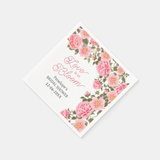 恋は開花ピンクかわいらしワイルドバラ スタンダードカクテルナプキン (角)