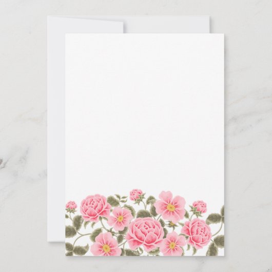 恋は開花ピンクかわいらしワイルドバラ 招待状 (裏面)