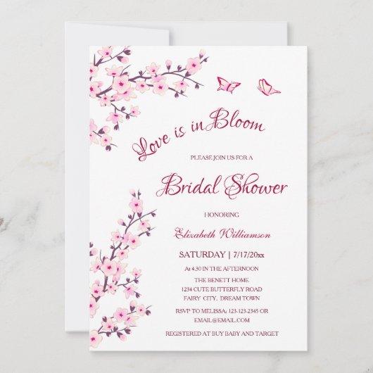 恋は開花 |さくらんぼブロッサムブライダルシャワー 招待状 (正面)