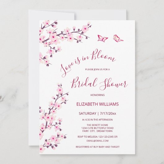 恋は開花 |さくらんぼブロッサムブライダルシャワー 招待状 (正面)