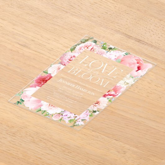 恋は開花 | ワイルドガーデンフレームブライダルシャワー アクリル招待状 (レイダウン)