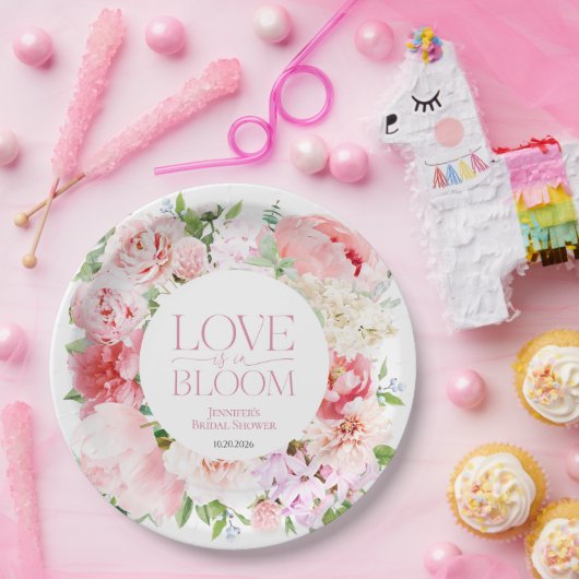 恋は開花 | ワイルドガーデンフレームブライダルシャワー ペーパープレート (パーティー)