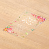 恋は開花 | 水彩フローラブライダルシャワー アクリル招待状 (レイダウン)