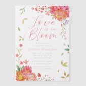 恋は開花 | 水彩フローラブライダルシャワー ベラム紙招待状 (正面)