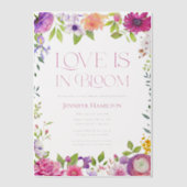 恋は開花 | 水彩フローラブライダルシャワー ベラム紙招待状 (正面)
