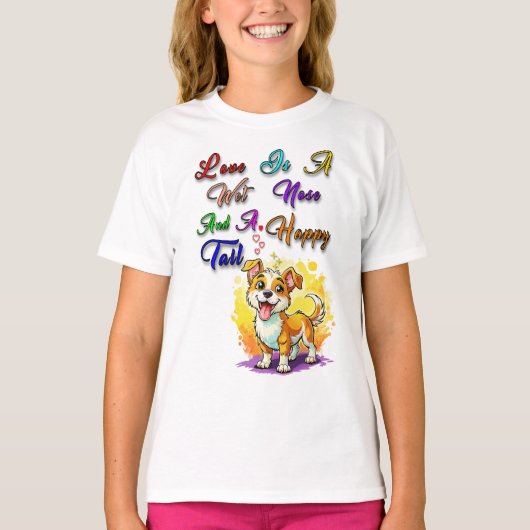 恋は鼻が濡れて尾が幸せだ Tシャツ (正面)