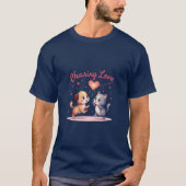 恋を追う – かわいい子犬と子猫バレンタイン Tシャツ (正面)