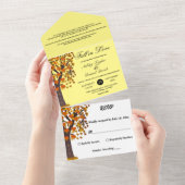 恋エレガント秋彫り木ロマンチック結婚 オールインワン招待状 (貼ってはがせる)