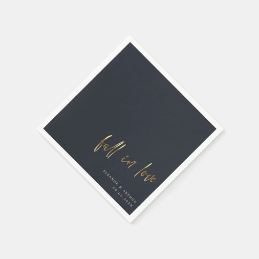 恋エレガント秋 |金ゴールドス結婚クリプト スタンダードカクテルナプキン (角)