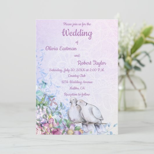 恋パーソナライズされた愛結婚の鳩 招待状 (スタンド正面)