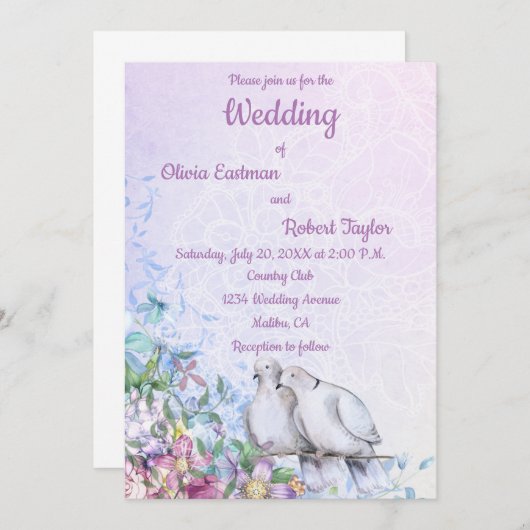 恋パーソナライズされた愛結婚の鳩 招待状 (正面/裏面)