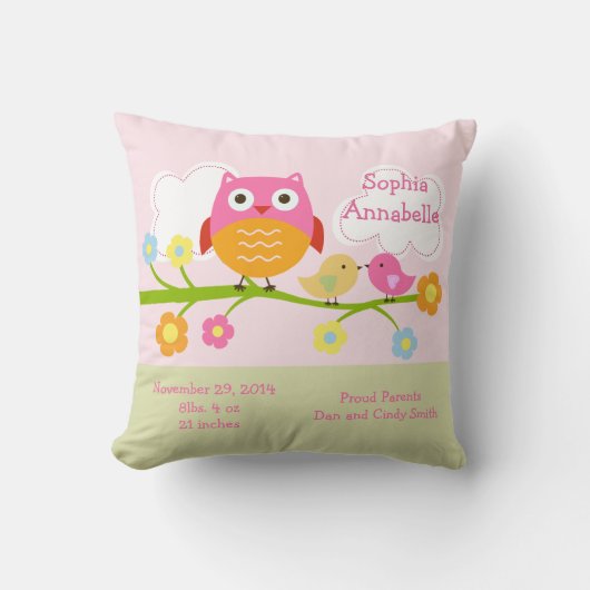 『恋パーソナライズされた鳥とフクロウ』枕 クッション (正面)
